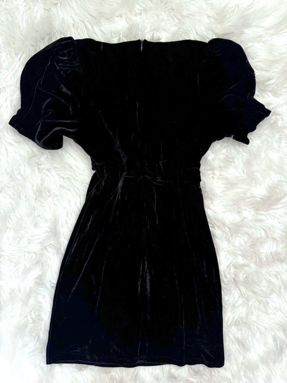 LULUS Black Velvet Puff Sleeve Mini Dress Size Small Bodycon Party Holiday - Picture 7 of 7